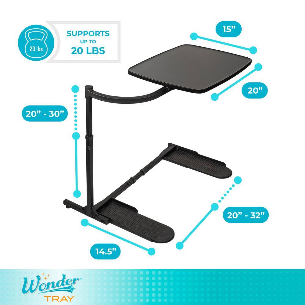 Wonder Tray 20 in. x 15 in. Black Rectangular MDF End Table with 360 ° Swivel Arm - thumbnail 7