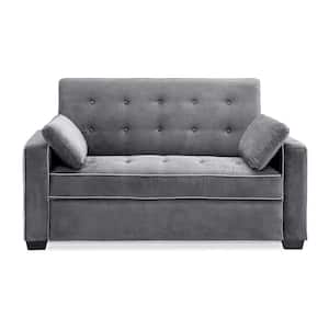 Augustus 36 in. Grey Polyester 2-Seater Convertible Tuxedo Sofa with Square Arms