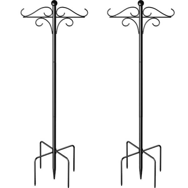 .N/A 3 in. H Black Metal Iron Adjustable Shepherds Hooks with 5 Prongs Base for Hanging Birdhouses/Lanterns/Baskets (2-Pack)