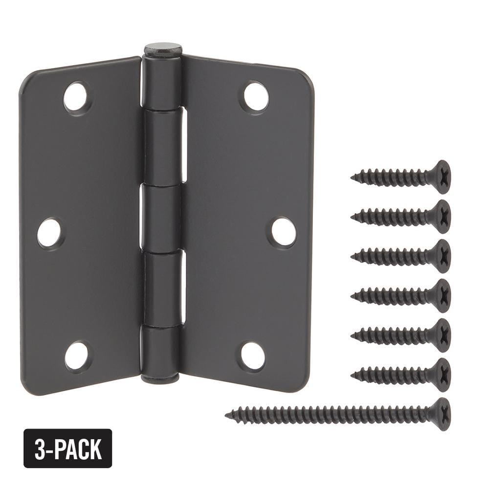 3-1/2 in. x 1/4 in. Radius Matte Black Squeak-Free Door Hinge (3-Pack)