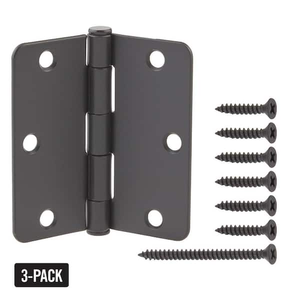 3-1/2 in. x 1/4 in. Radius Matte Black Squeak-Free Door Butt Hinge (3-Pack)