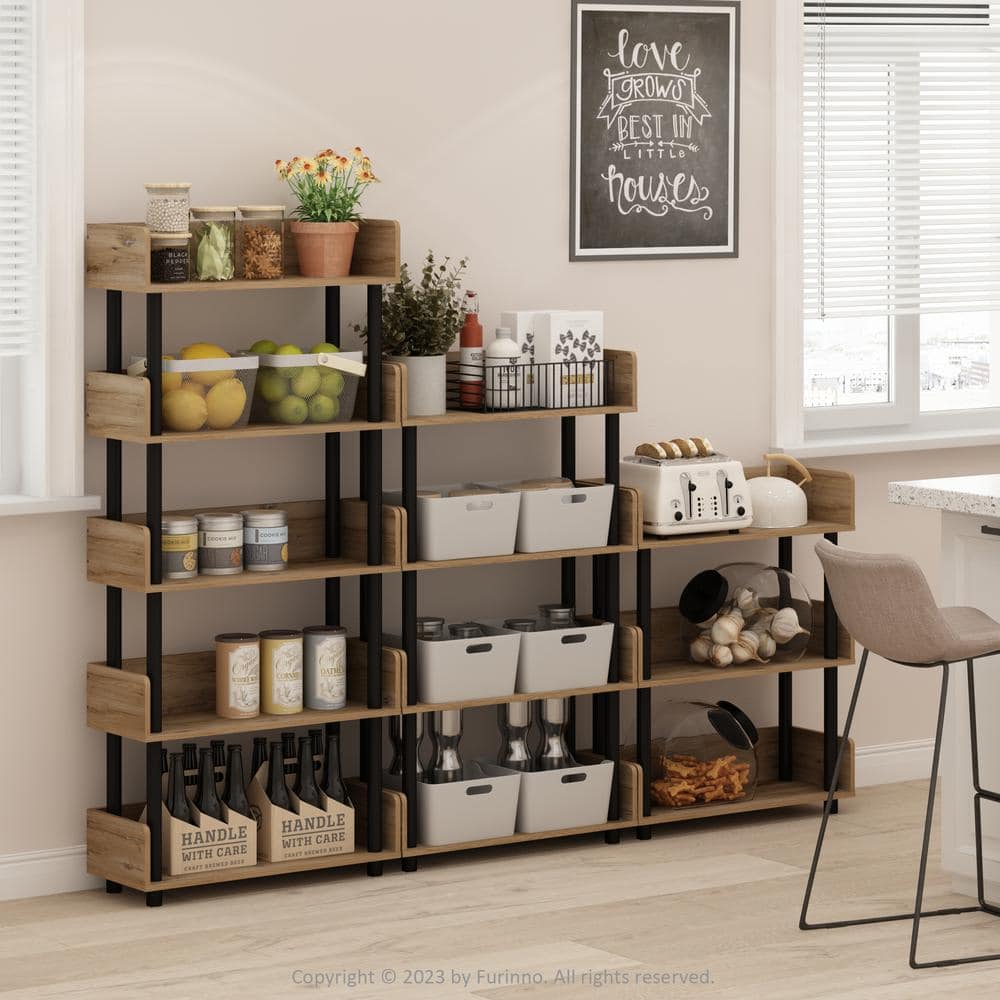 Flagstaff Oak and Black 3-Tier Freestanding Display Rack