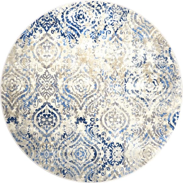 Melrose Audrey Ivory/Blue 6 ft. Round Medallion Area Rug