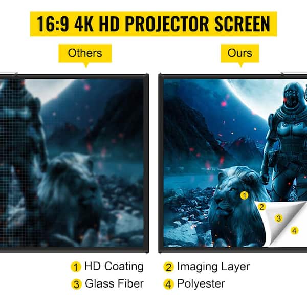 100 in. Tripod Projector Screen 16:9 4K HD Height Adjustable Portable Screen Stand Indoor and Outdoor Use, Home Cinema