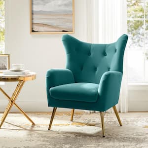 JAYDEN CREATION Jacob Golden Leg Navy Tufted Wingback Chair