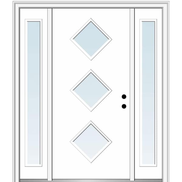 MMI DOOR Aveline 60 in. x 80 in. Left-Hand Inswing 3-Lite Clear Low-E Primed Fiberglass Prehung Front Door on 4-9/16 in. Frame