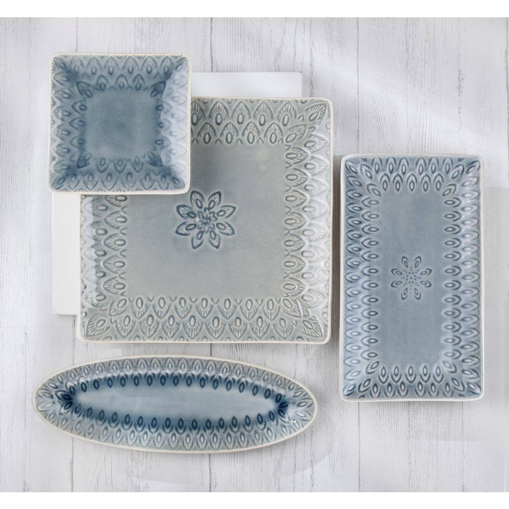 Gray Ceramic Peacock Rectangular Serving Platter