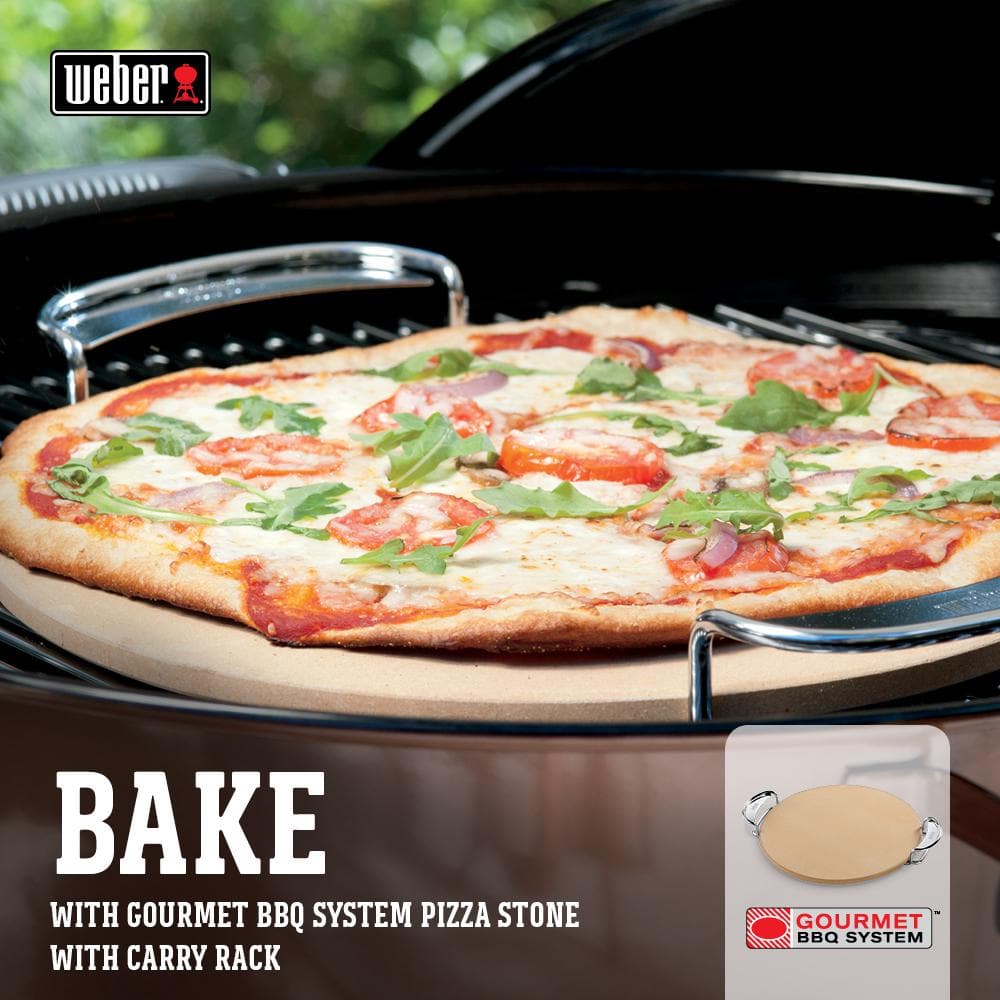 Beige Cordierite Pizza Stone with Metal Carry Rack