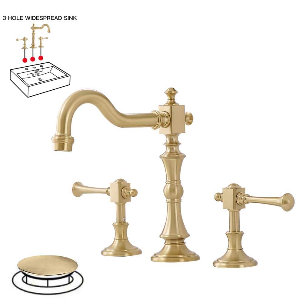 Brushed Gold Antique Brass Double Handle Widespread Bathroom Faucet