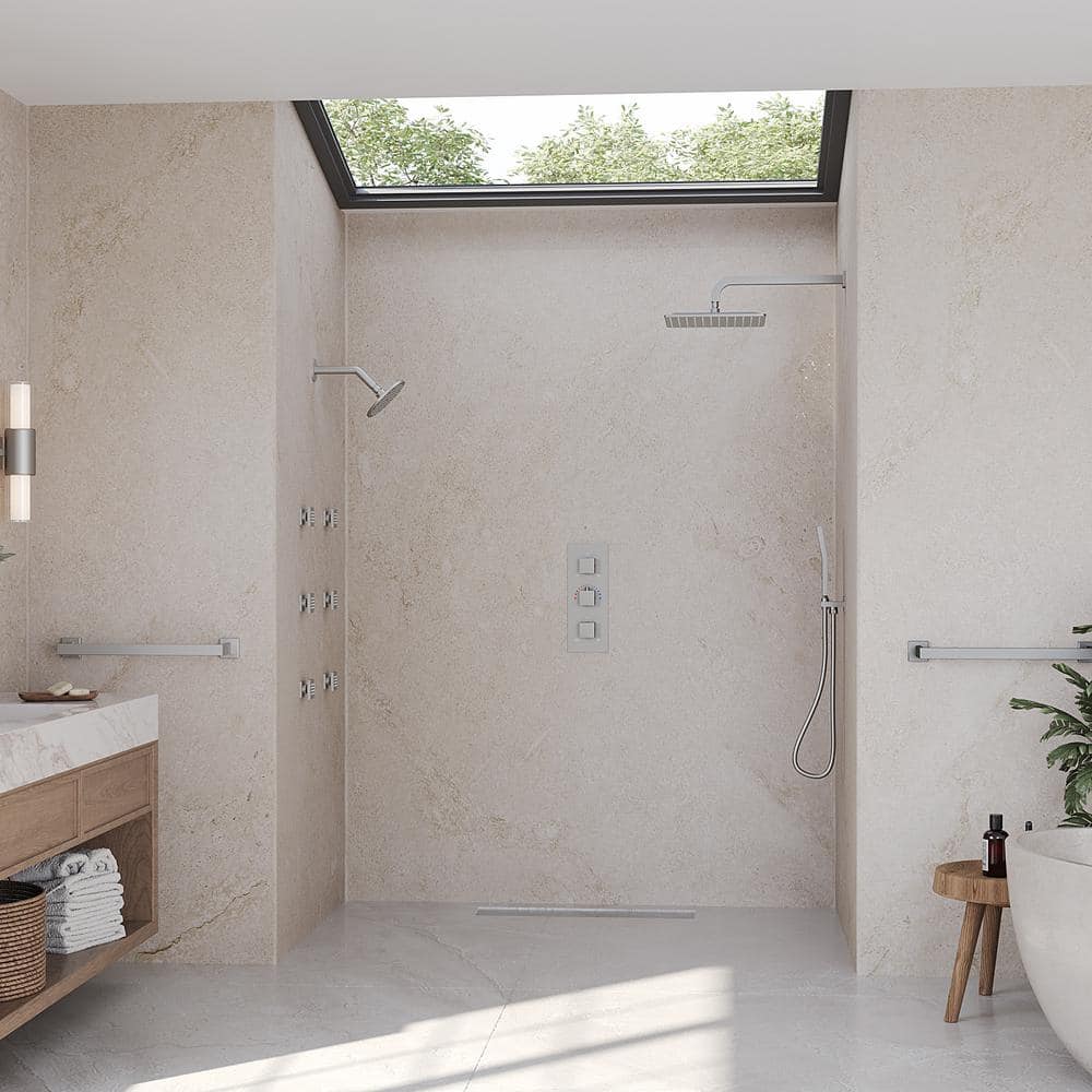 Nickel Dual Rain Shower System with Handheld and Body Jets