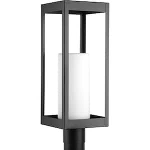 Patewood Collection 1-Light Matte Black Etched Opal Glass Farmhouse Outdoor Post Lantern Light