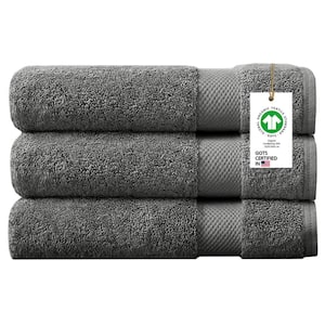 Feather Touch Quick Dry Pack of 3 Sharkskin Grey Solid 100% Organic Cotton 650 GSM Bath Sheet