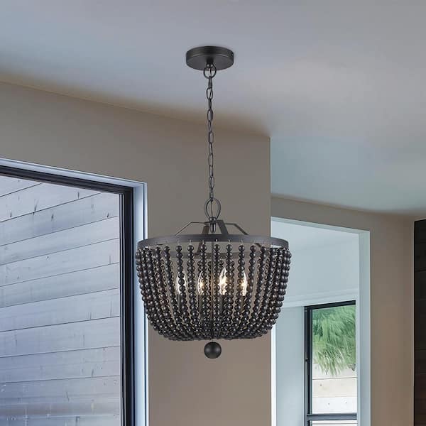 Monteaux Lighting 4-Light Black Faux Wood Beaded Pendant Light Fixture