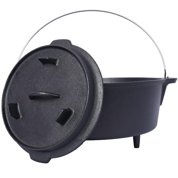 8 qt. Iron Camping Dutch Oven for Campfire Cooking