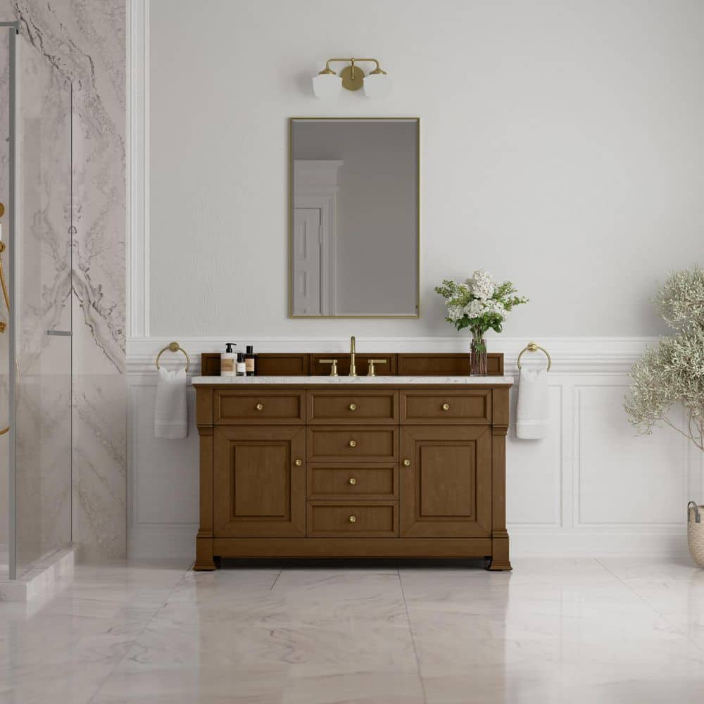 Brookfield 60.0 in. Single Bath Vanity in Honey Oak with Wireless Charging Eternal Jasmine Pearl Quartz Top price history on PriceWatchPro