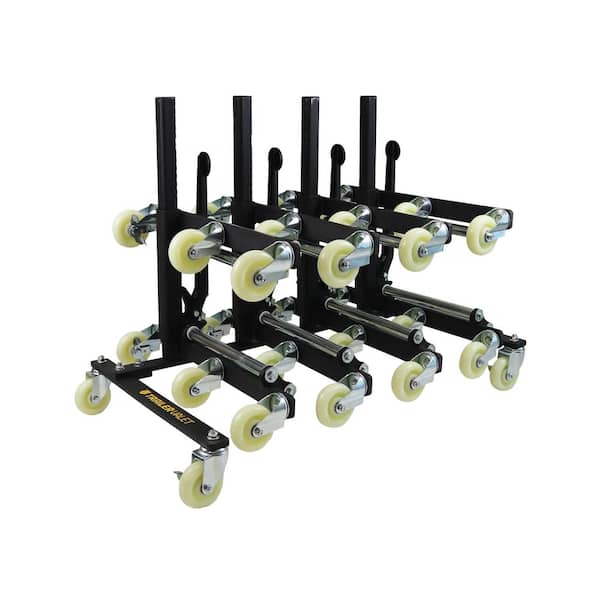 4 Pack Heavy Duty 6 Wheel Tire Dolly 2,000 lbs. Capacity Per Dolly, Steel, Polyurethane Casters with a Storage Rack