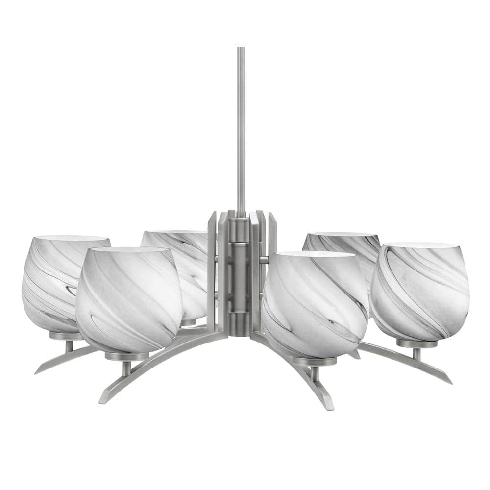 Siena 27.5 in. 6 Light Graphite Chandelier with Onyx Swirl Glass Shades