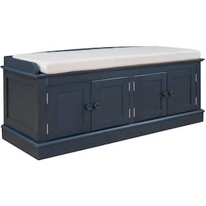 Entryway Hallway 17.5 in. H x 15.90 in. W Antique Navy Rectangle Wooden Shoe Storage Bench with 2-Drawers White Cushion