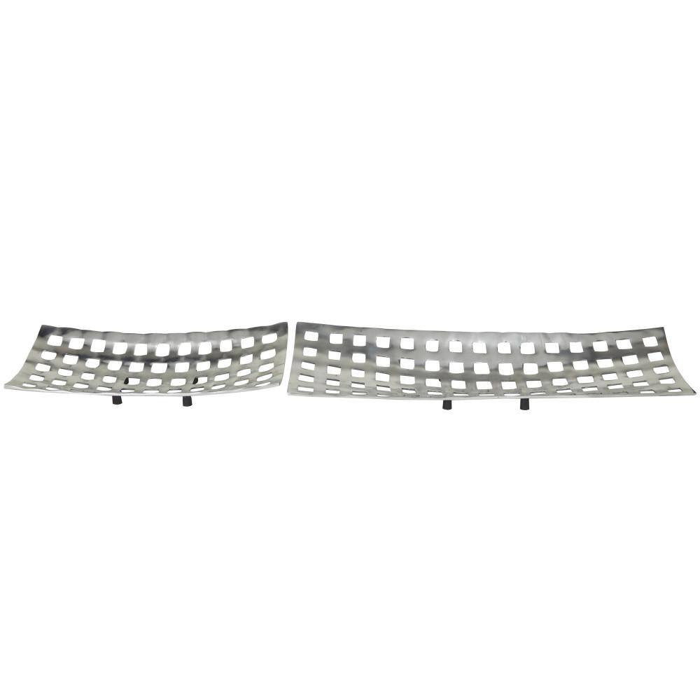 Silver Aluminum Grid Design Decorative Tray Set