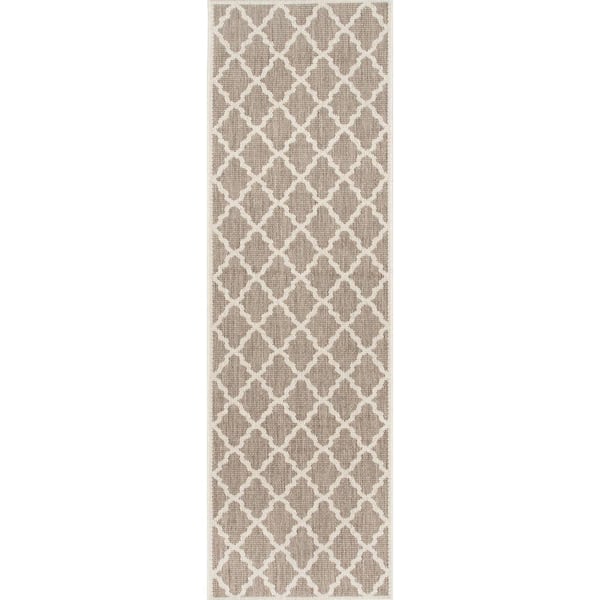 nuLOOM Gina Moroccan Trellis Taupe 2 ft. x 8 ft. Indoor/Outdoor Runner Patio Rug