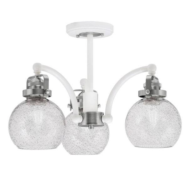 Unbranded Decatur 16 in. 3-Light White and Nickel Semi-Flush with 5.75 in. Smoke Bubble Glass Shade No Bulbs Included