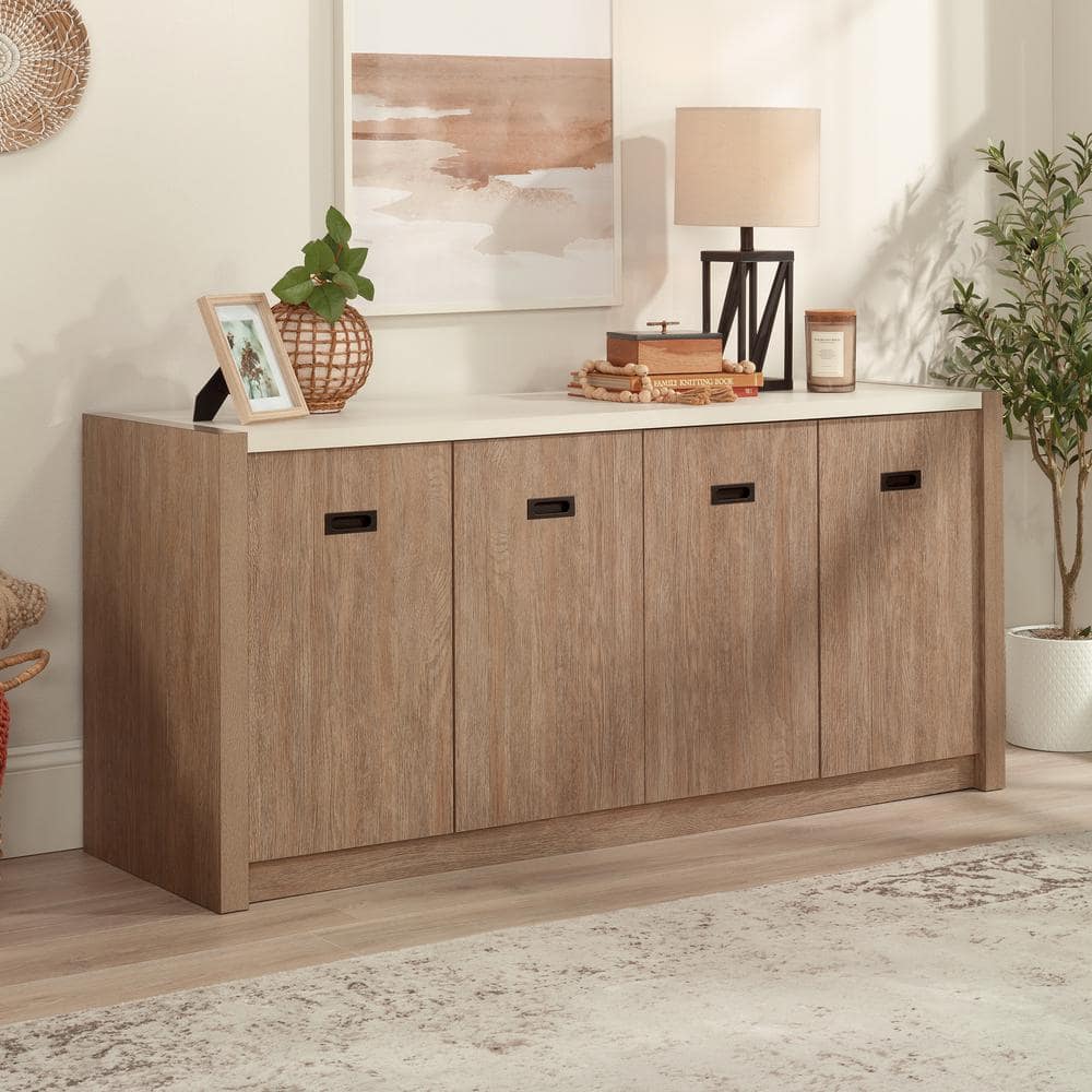 Brushed Oak and Pebble White 66'' 2-Drawer Credenza