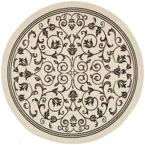 SAFAVIEH Courtyard Sand/Black 8 ft. x 8 ft. Round Border Indoor/Outdoor Patio  Area Rug