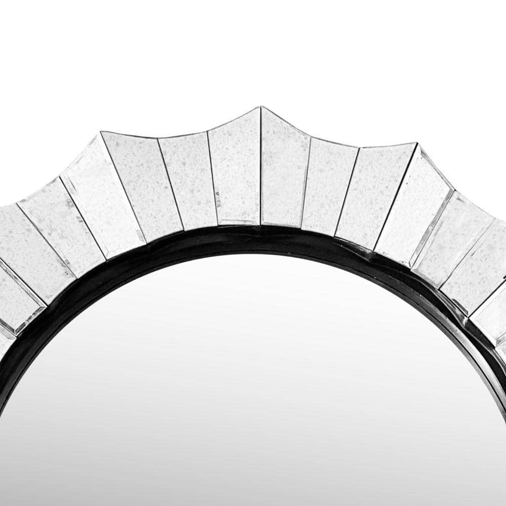 39" Round Scalloped Silver Wall Mirror with Beveled Edges