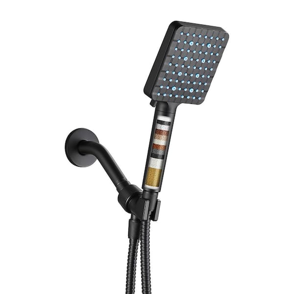 Heemli Deluxe 9-Spray Patterns with 1.8 GPM 5.11 in. Wall Mount Fixed Shower Head with Filter in Matte Black