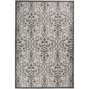 Garden Party Ivory/Charcoal 6 ft. x 9 ft. Bordered Transitional Indoor/Outdoor Patio Area Rug