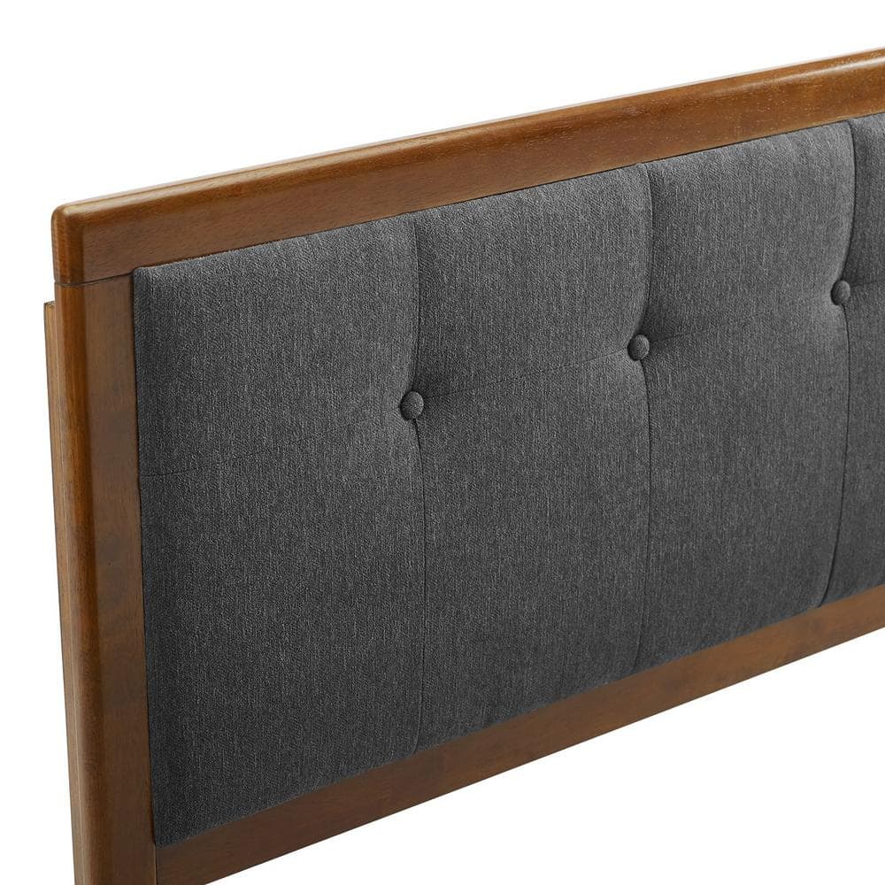 Mid-Century Walnut Charcoal Tufted Queen Headboard with Wood Frame