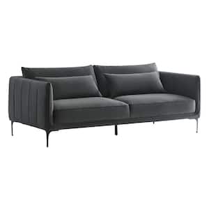 Petra 84 in. Mid Century Modern Dark Gray Velvet Sofa Upholstered Couch 3-Seat for Living Room