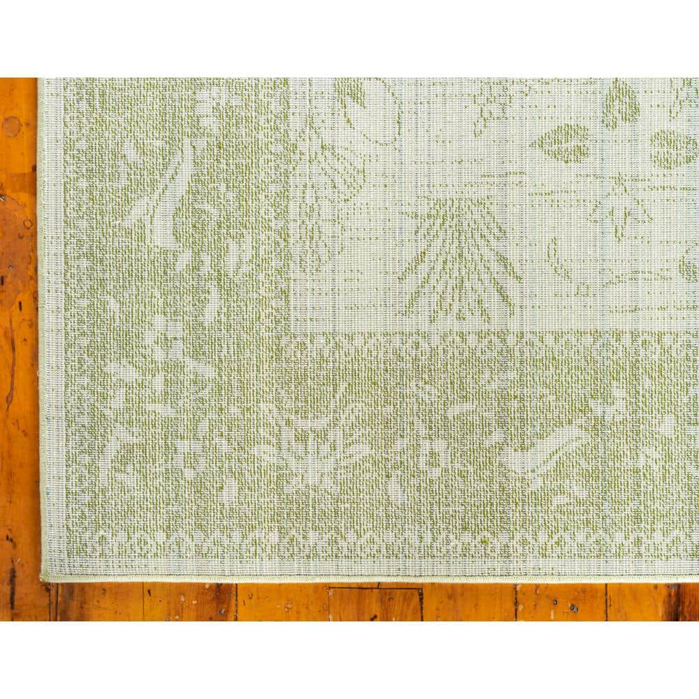 La Jolla Light Green Floral Indoor Rectangular Rug