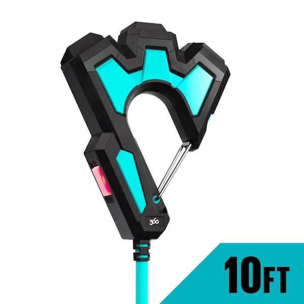 PowerHook 10 ft. 14/3 Ultra Heavy-Duty 3-Outlet Outdoor Extension Cord with Carabiner and Blue Cord