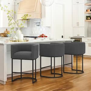 Jessica 26 in.Dark Gray Modern Counter Bar Stool Fabric Upholstered Barrel Counter Stool with Metal Frame Set of 3