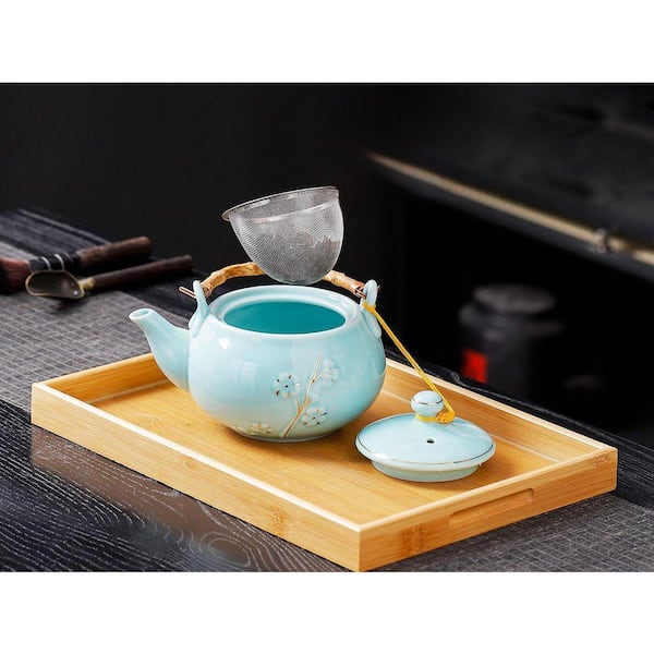 JFVKAF Tea Set with 1 Teapot 6 Tea Cups 1 Tray 1 Stainless Infuser