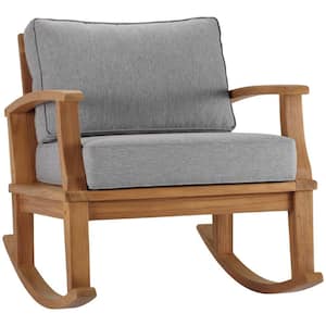 Marina Natural Teak Outdoor Rocking Chair with Gray Cushions