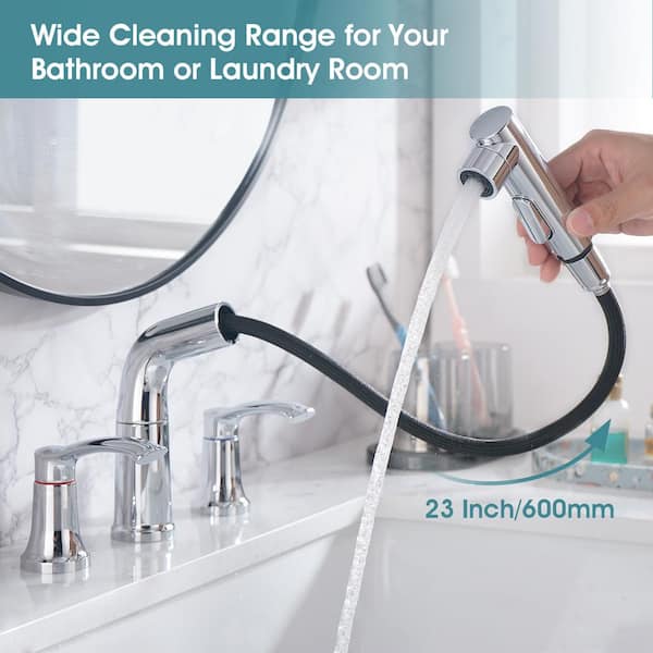 8 in. Widespread 2-Handles Pull Out Bathroom Faucet with Pop-Up Drain Kit in Chrome