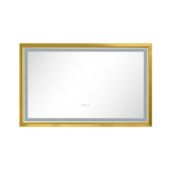 Polibi 42 in. W x 24 in. H Rectangular Framed Wall Mounted LED Light Bathroom Vanity Mirror with Anti-Fog and Dimmable, Gold