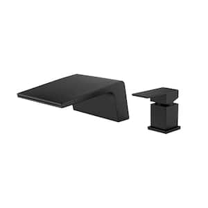 Single-Handle Deck-Mount Roman Tub Faucet with waterfall in Matte Black