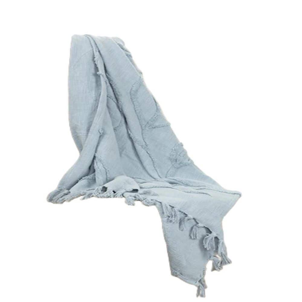 Light Blue Textured Cotton Reversible Throw Blanket