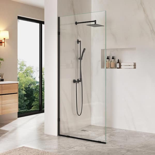 36 in. W x 78 in. H Frameless Fixed Single Panel Alcove Shower Door in Matte Black with 3/8 in. Clear Tempered Glass