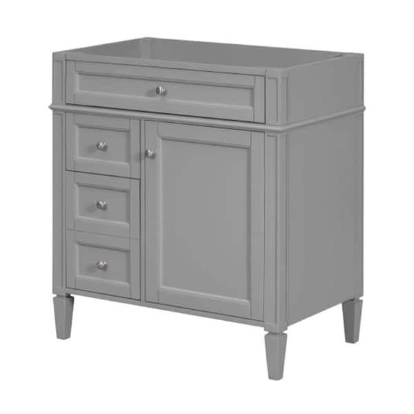 29.30 in. Bath Vanity Cabinet without Top with 2 Drawers Tip-Out Drawer, Soft-Close Doors and Adjustable Shelves in Gray