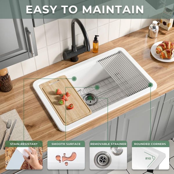 Vomlor Fireclay Workstation Kitchen Sink 30 in. Dual Drop-In
