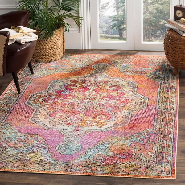 Crystal Orange/Light Blue 8 ft. x 10 ft. Medallion Floral Area Rug