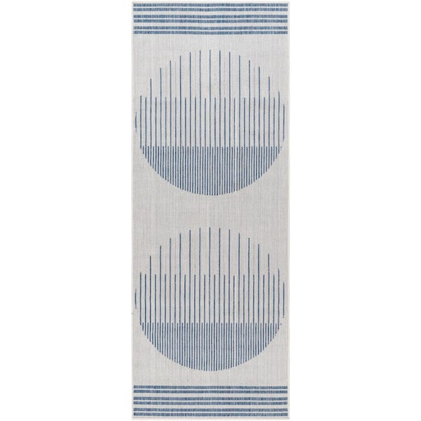 Long Beach Gray/Blue Circle 3 ft. x 7 ft. Indoor/Outdoor Runner Indoor/Outdoor Area Rug