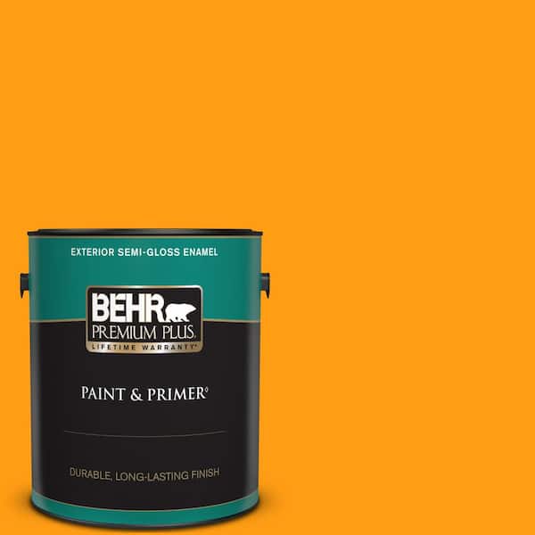 BEHR PREMIUM PLUS 1 gal. #S-G-290 Orange Peel Semi-Gloss Enamel Exterior Paint & Primer