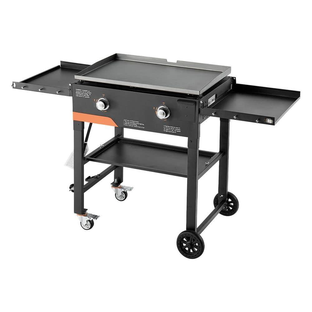Gas Griddle, 2-Burner Flat Top Grill, 28 in. Grill Plate Propane with Wheels, 30000 BTU Outdoor, Pulse Ignition, Black