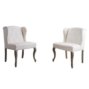 Chana Beige Fabric Studded Accent Chair (Set of 2)