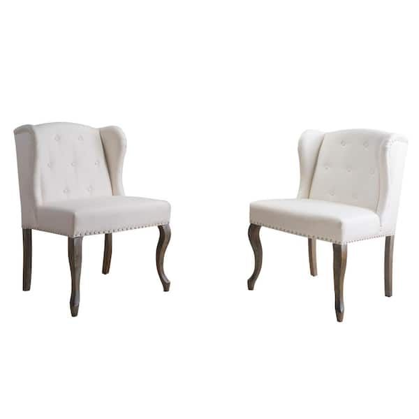 Noble House Chana Beige Fabric Studded Accent Chair Set of 2